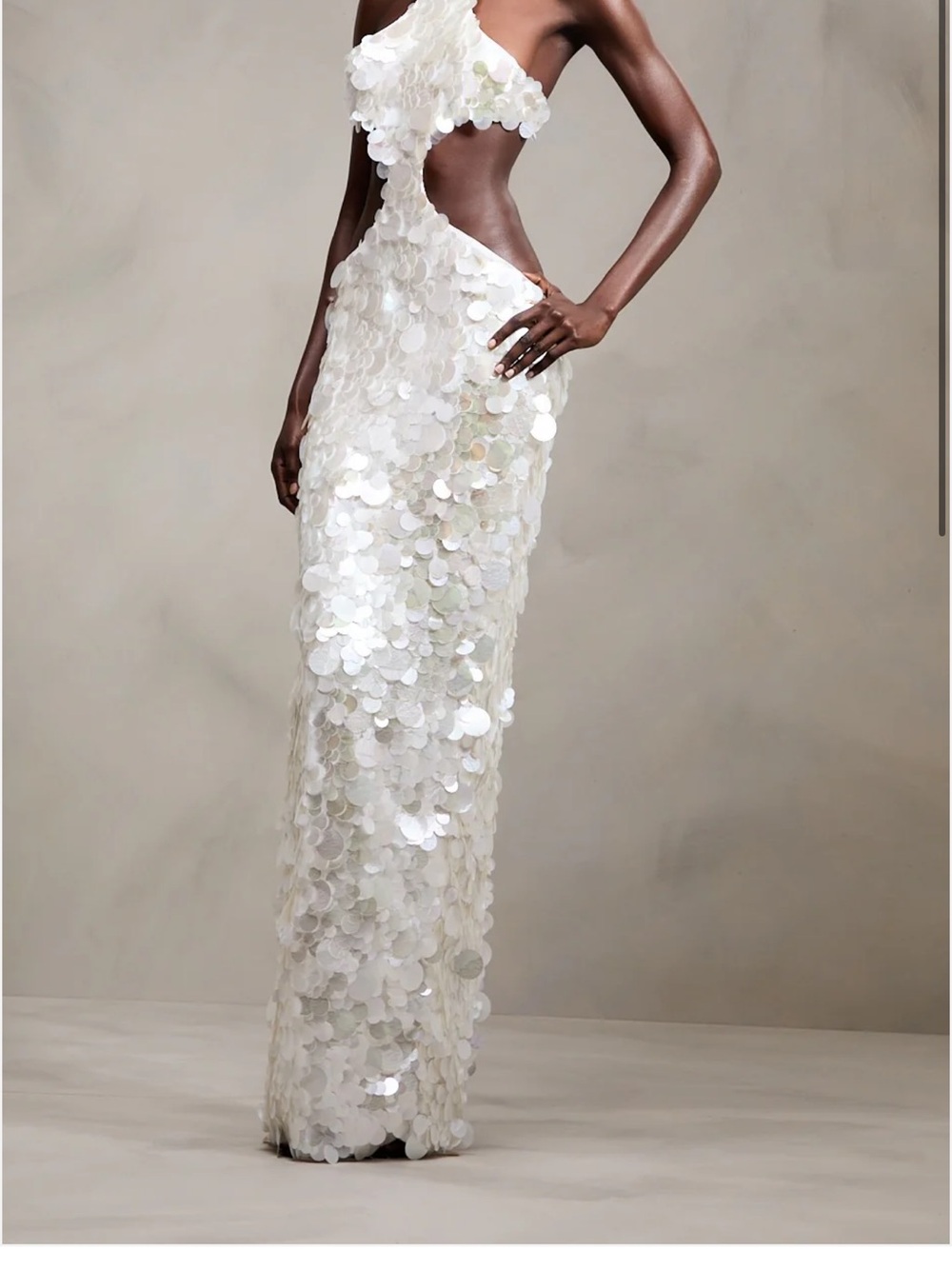 Elegant White Sequin Cutout Maxi dress